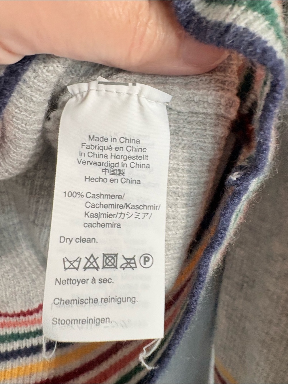 Madewell 100% Cashmere Sweater Striped Trim Gray Cozy Size S Quiet Luxury - Picture 4 of 6